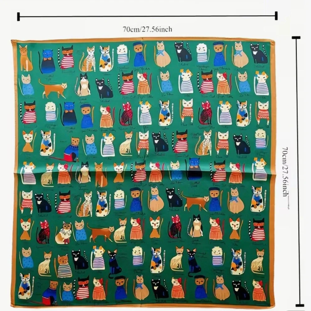 Cat Breeds Cartoon Whimsical Printed Square 27.5” Scarf, Green